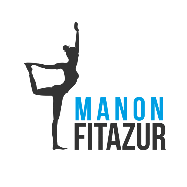 Logo de Manon Fitazur avec une silhouette de danseuse en pose et le nom de l'entreprise.